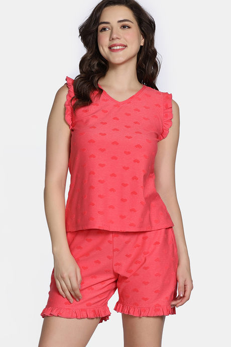 Zivame 2 Mile Fashion Sweetheart Diaries Knit Cotton Shorts Set - Rose of Sharon — image 2